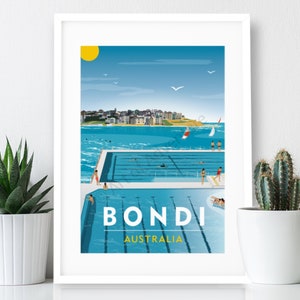 Bondi Beach, Sydney, Australia Travel Poster, Icebergs: Art Print (A4 or A3)