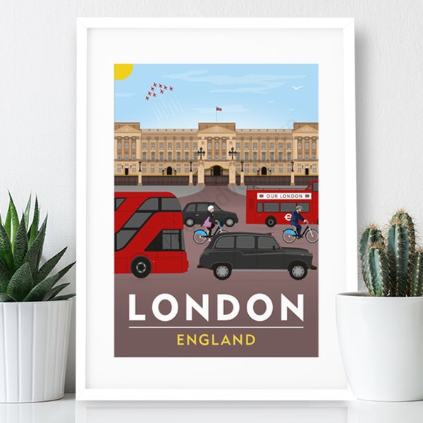 Buckingham Palace – London Poster / A4 or A3 Print / England / Travel Poster / Vintage Print