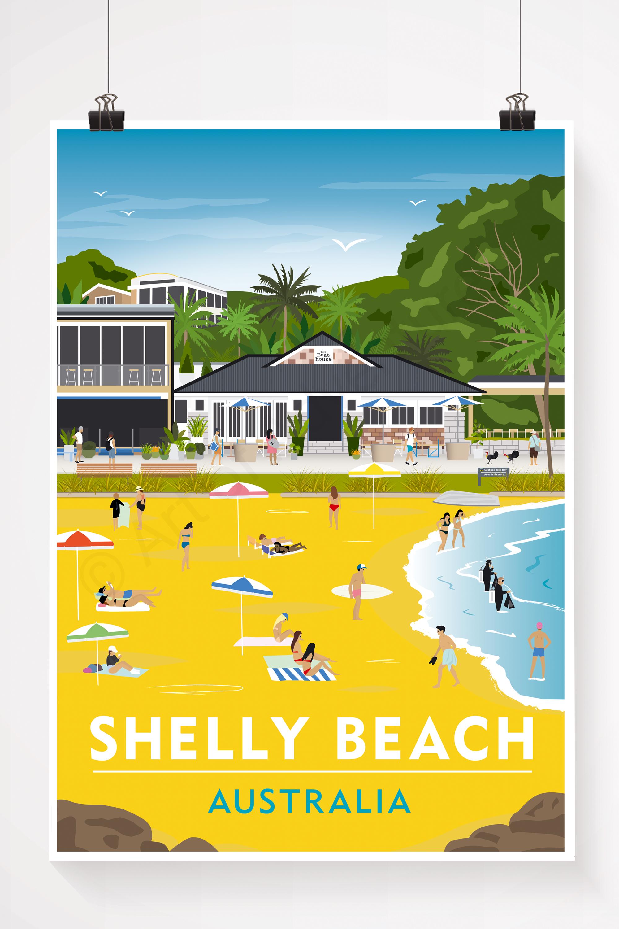 Shelly Beach, Australia Travel Poster: Art Print (A4 or A3) - Etsy