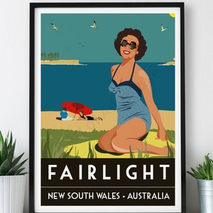 Fairlight Beach – Large Poster / A2, A1, A0 Print / Australia / Sydney / Travel Poster / Vintage Print
