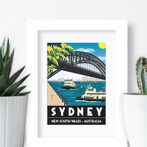 Affiche de voyage vintage de Sydney, Australie, Harbour Bridge : impression d'art (A5)