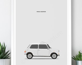 Mini Cooper White Large Poster / A2, A1, A0 Print / Car Poster / Car Print / Classic Car