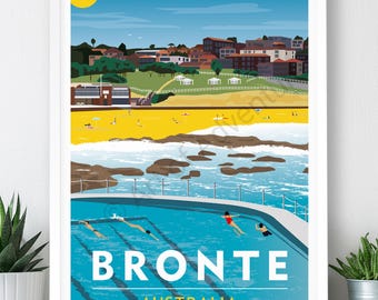 Bronte Beach, Sydney, Australia Travel Poster: Art Print (A2, A1 or A0)