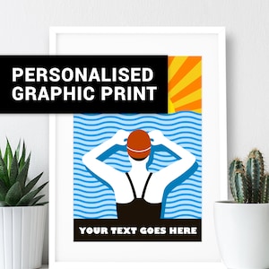 Personalised Prints / Swimming Art  / Swim Poster / Wild Swimming / Art Deco Poster / Birthday Gifts