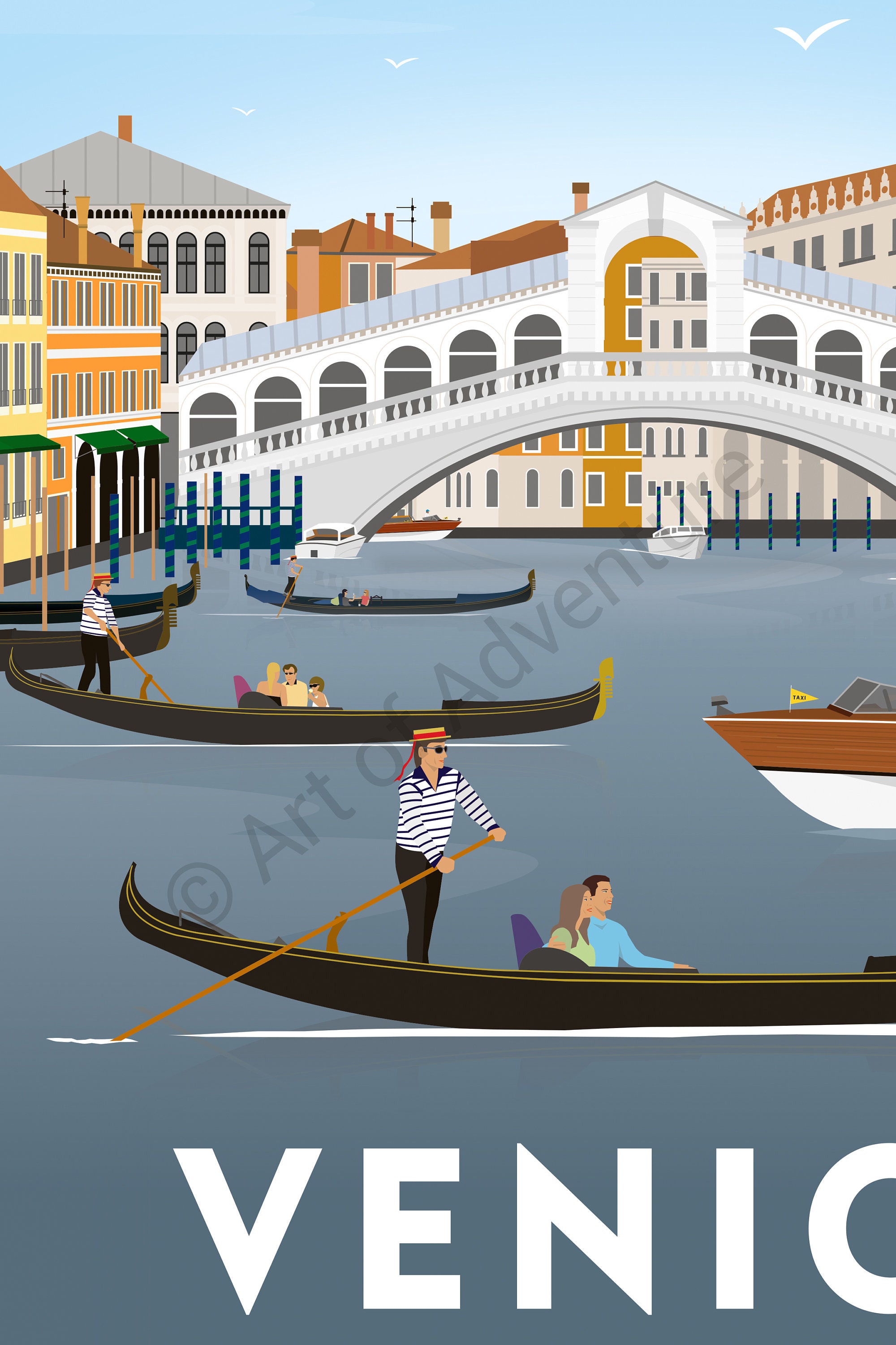 UnNiQ Poster de voyage vintage Venise Italie 30 x 45 cm Décoration