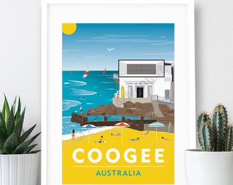 Sydney, Australia Travel Poster, Coogee Beach: Art Print (A4 or A3)