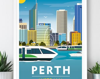 Perth, Australia Travel Poster: Art Print (A2, A1 or A0)