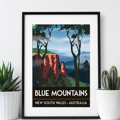 Affiche de voyage vintage Blue Mountains, Australie : impression d'art (A4 ou A3)