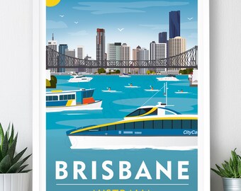 Brisbane, Australia Travel Poster: Art Print (A2, A1 or A0)