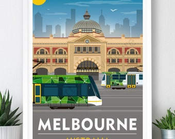 Melbourne, Australia Travel Poster: Art Print (A2, A1 or A0)