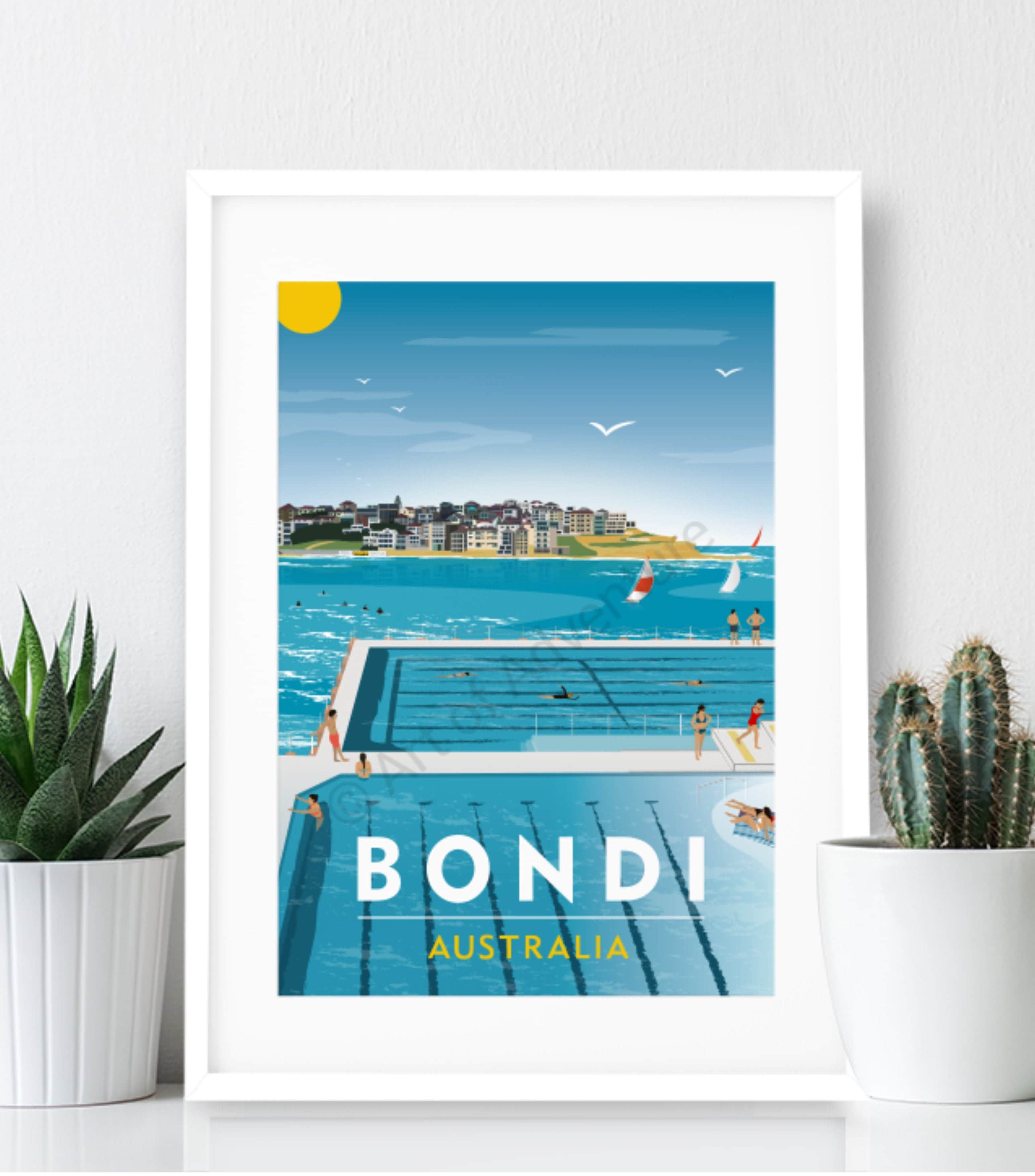 Bondi Beach, Sydney, Australia Travel Poster, Icebergs: Art Print