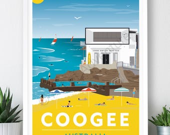 Coogee Beach, Australia Travel Poster: Art Print (A2, A1 or A0)