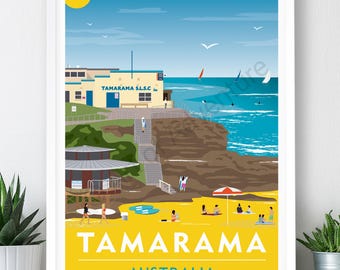 Tamarama Beach, Australia Travel Poster: Art Print (A2, A1 or A0)