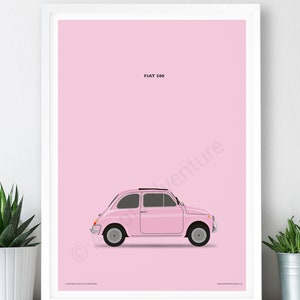 Fiat 500 Pink Large Poster / A2, A1, A0 Print / Car Poster / Car Print / Classic Car