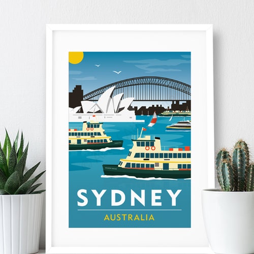 Affiche de voyage de Sydney, Australie, Harbour Ferries : impression d'art (A4 ou A3)