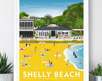 Shelly Beach, Australia Travel Poster: Art Print (A2, A1 or A0)