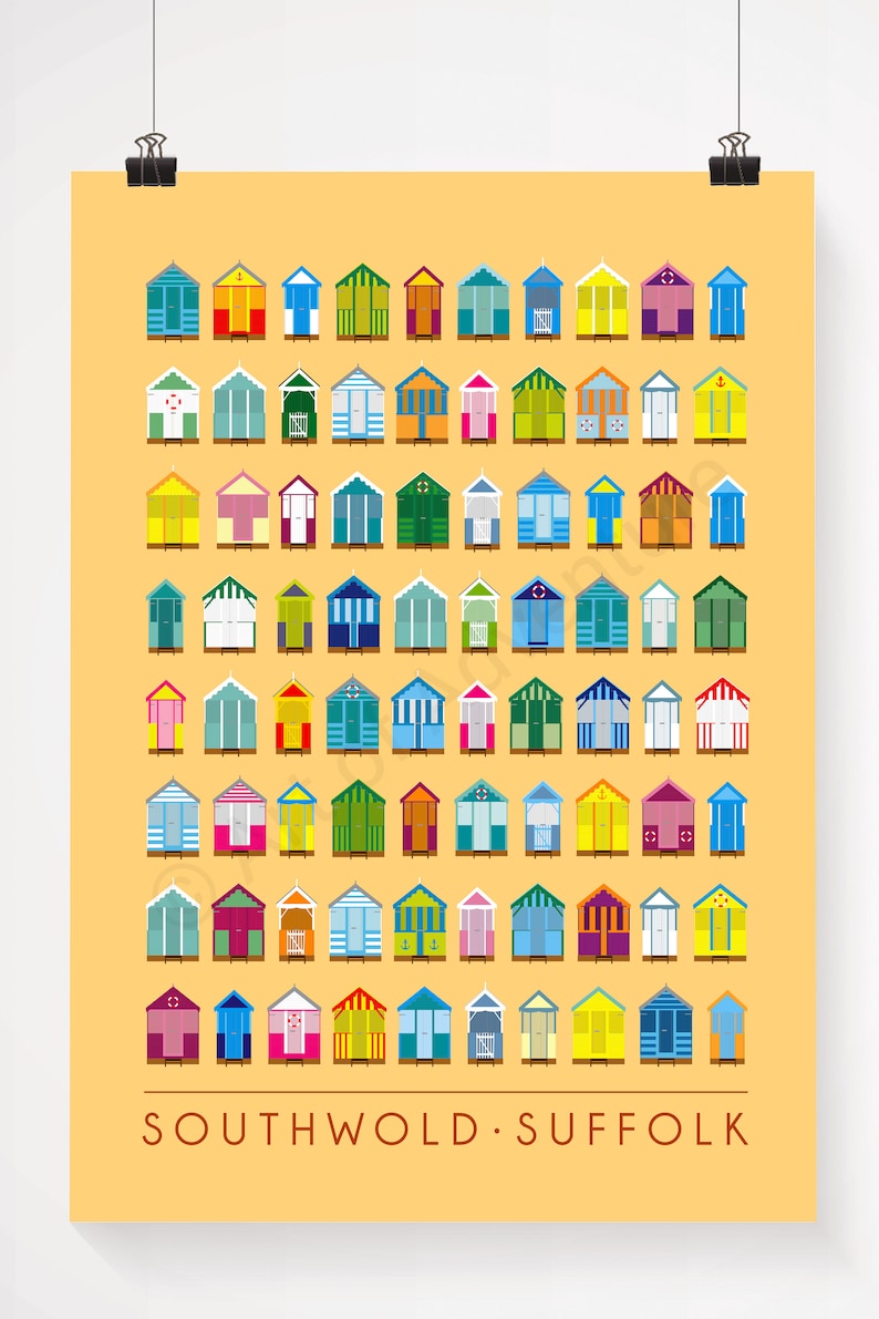 A1 Beach Huts \u2013 Large Poster A2 A0 Print Southwold Suffolk Pop Art Poster
