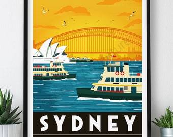 Sydney Ferries – Large Poster / A2, A1, A0 Print / Australia / Travel Poster / Vintage Print