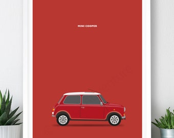 Mini Cooper Red Large Poster / A2, A1, A0 Print / Car Poster / Car Print / Classic Car