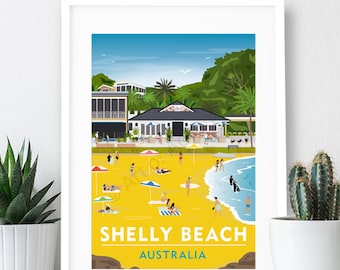 Shelly Beach, Australia Travel Poster: Art Print (A4 or A3)