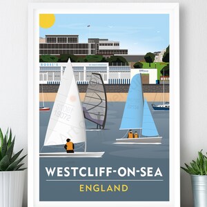 Westcliff Beach – Large Poster / A2, A1, A0 Print / England / Westcliff / Travel Poster / Vintage Print