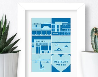 Southend-on-Sea, Essex Poster, Silhouette Design: Art Print (A5)