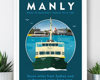 Manly Ferry, Australia Travel Poster: Art Print (A2, A1 or A0)
