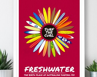 Surfboards – Large Poster / A2, A1, A0 Print / Freshwater / Australia / Surf Print / Surf Poster