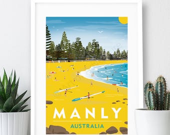 Manly Beach, Australia Travel Poster: Art Print (A4 or A3)