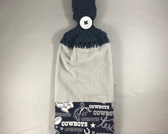 Hanging Crochet Top Kitchen Towel/Dallas Cowboys/football/new/hanging towel/kitchen towel/terry cloth towel/towel/hanging loop/dish towel
