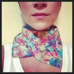 Oblong (rectangular) crepe de chine silk tie tyed handlrints handkerchief scarf