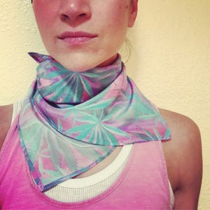 Hemp leaf print crepe de chine silk oblong (rectangular) handkerchief scarf