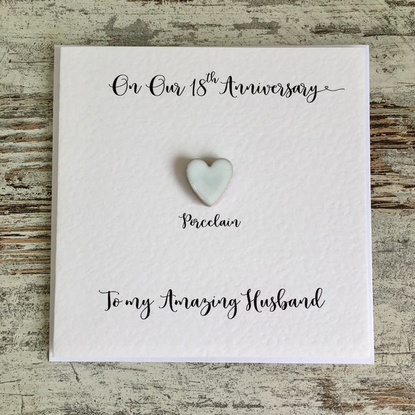 18th wedding anniversary card - porcelain -  Traditional gift - Husband - Wife