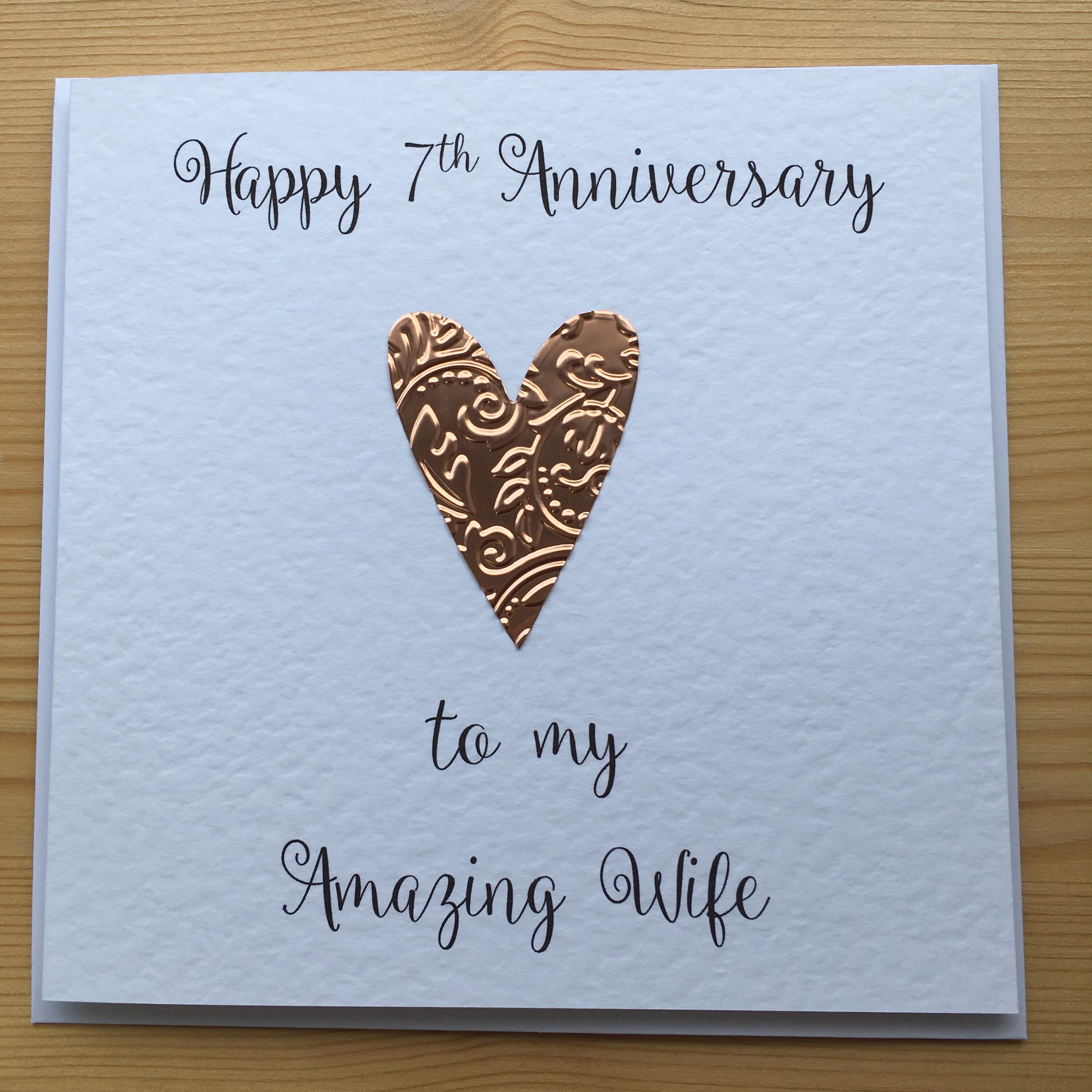 7th Anniversary Card Real Copper Heart 7 Wedding - Etsy UK