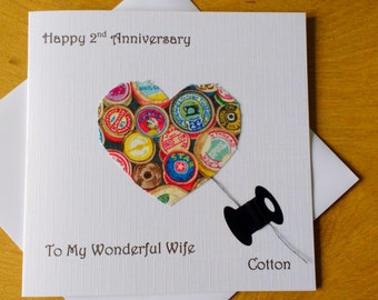 2nd wedding anniversary card cotton second anniversary gift - 2nd anniversary - Husband - Wife