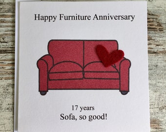 17th anniversary card Furniture  Seventeenth wedding anniversary card traditional handmade gift