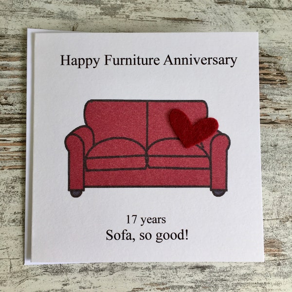 17th anniversary card Furniture  Seventeenth wedding anniversary card traditional handmade gift