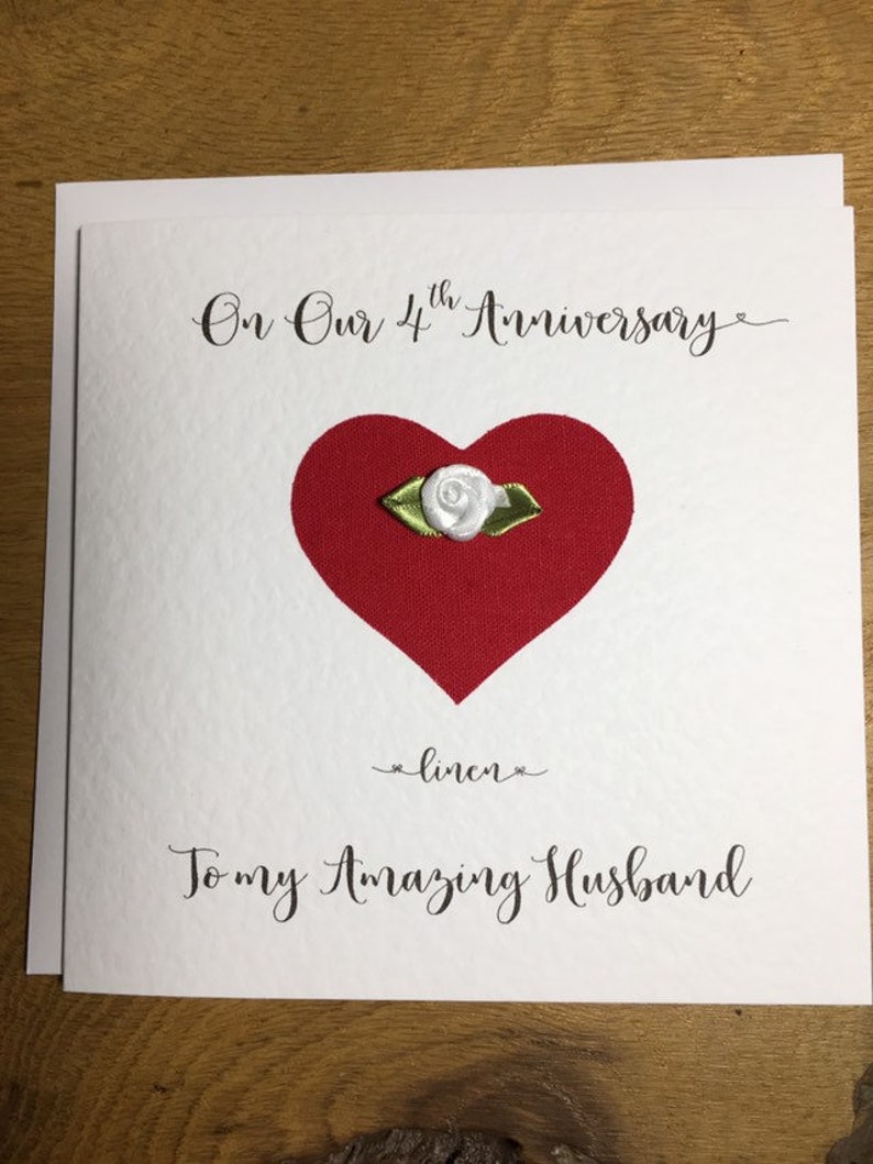 4th wedding anniversary card linen husband wife four years