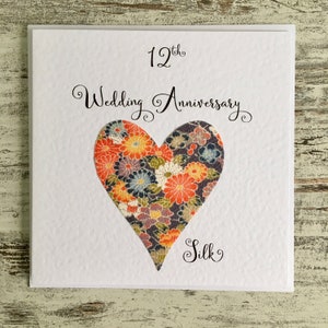 12th anniversary card -silk- twelve years marriage- twelfth wedding - wife - Husband