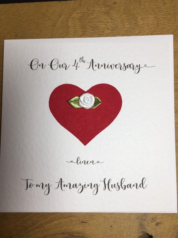 4eme Mariage Anniversaire Carte En Lin Mari Epouse Quatre Ans Etsy
