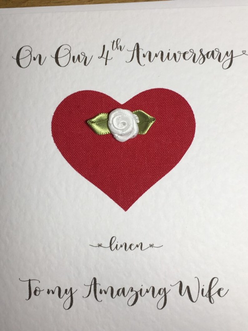 4th wedding anniversary card linen husband wife four years