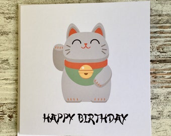 Good Luck Birthday Card - Lucky Cat - Maneki Neko