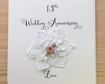 13th anniversary card - lace - wedding anniversary- 13 years marriage - Husband - Wife