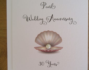 30th anniversary card- pearl-  pearl wedding anniversary card - traditional handmade gift - Husband, Wife