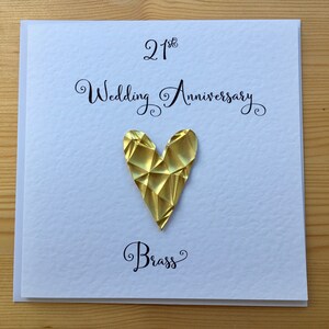 21st anniversary card -brass- 21 wedding anniversary card traditional handmade gift