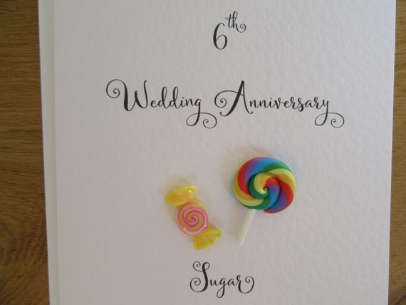 6th Sugar Anniversary Card Lovely Couple Crystals /& Envelope Luxury Handmade