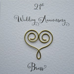 21st anniversary card -brass- 21 wedding anniversary card traditional handmade gift