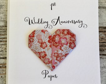 1st wedding anniversary card - paper - 1st anniversary card - Origami Heart