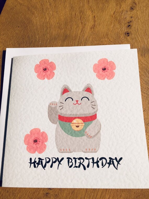 Good Luck Birthday Card Lucky Cat Maneki Neko Etsy Canada