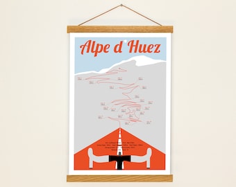 Alpe d Huez Tour de France print, bike poster A4, Present for men, Present for women